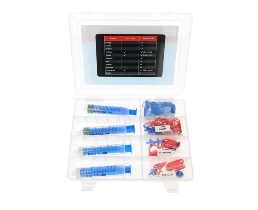 KIT DE PURGADO PARA LÍQUIDO MINERAL Y DOT INCLUYE ADAPTADORES PARA SHIMANO, MAGURA, SRAM Y TEKTRO
